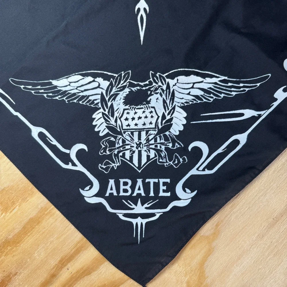 Vintage 1984 ABATE FTW Biker Bandana Black Eagle Graphic Motorcycle Scarf